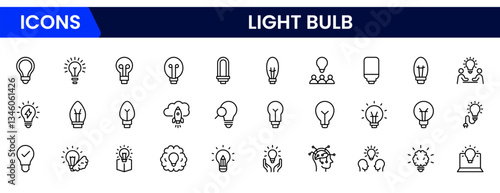 Light bulb idea line icons. Vector electric energy lamps and lightbulbs isolated outline symbols for creative solution, idea, innovation and inspiration concept.