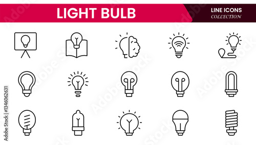 Light bulb idea line icons. Vector electric energy lamps and lightbulbs isolated outline symbols for creative solution, idea, innovation and inspiration concept.