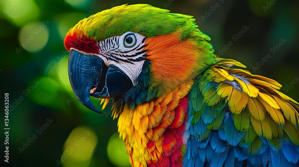Obraz premium Colorful harlequin macaw parrot showing its beautiful plumage