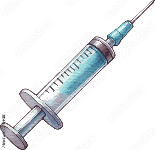 A watercolor vector illustration of a syringe