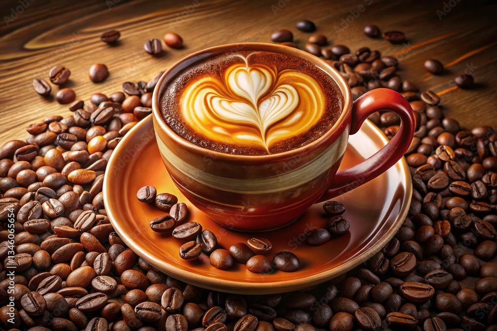 Obraz premium Latte Art Coffee Beans Chocolate Brown Cup Fashion Photography - Stylish Autumn Drink