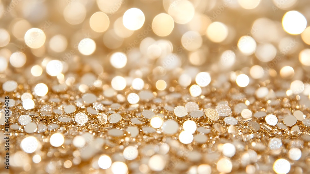 Shimmering gold glitter background with out of focus light orbs in the scene Shimmering gold glitter background with out of focus light orbs in the scene