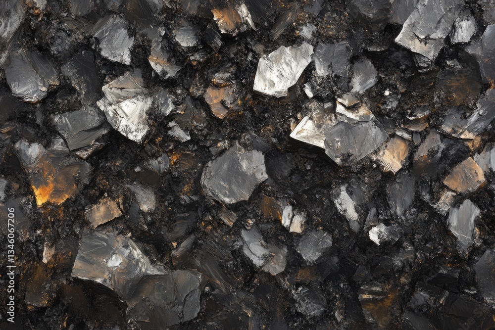 custom made wallpaper toronto digitalA close-up view of dark, angular rock fragments, possibly coal or shale, showcasing varied textures and subtle color variations.