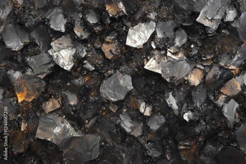 Wallpaper Mural A close-up view of dark, angular rock fragments, possibly coal or shale, showcasing varied textures and subtle color variations. Torontodigital.ca