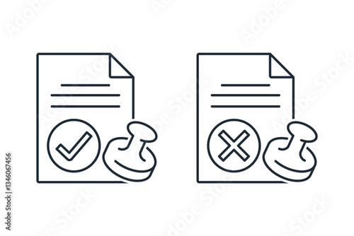 Accepted and rejected business document. Vector linear icon isolated on white background.