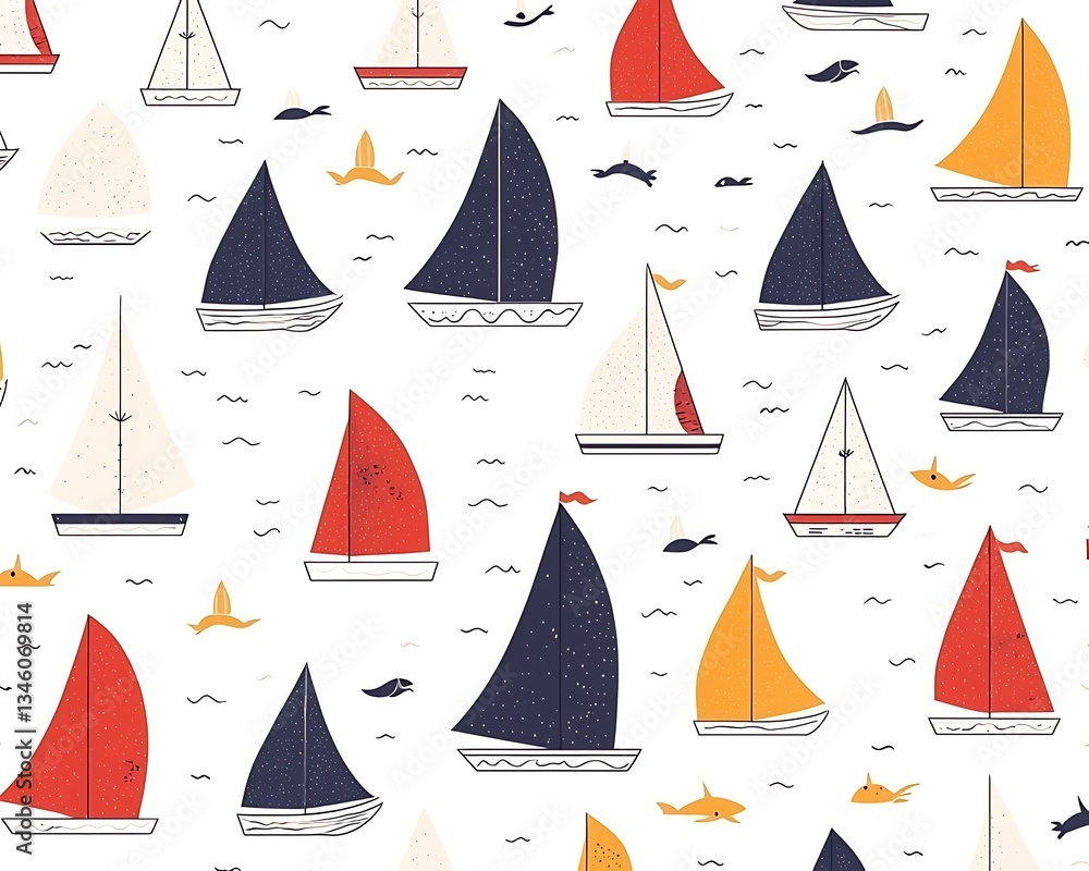 Sailboats Summer Sea Pattern. Sailboats Summer Sea Pattern.