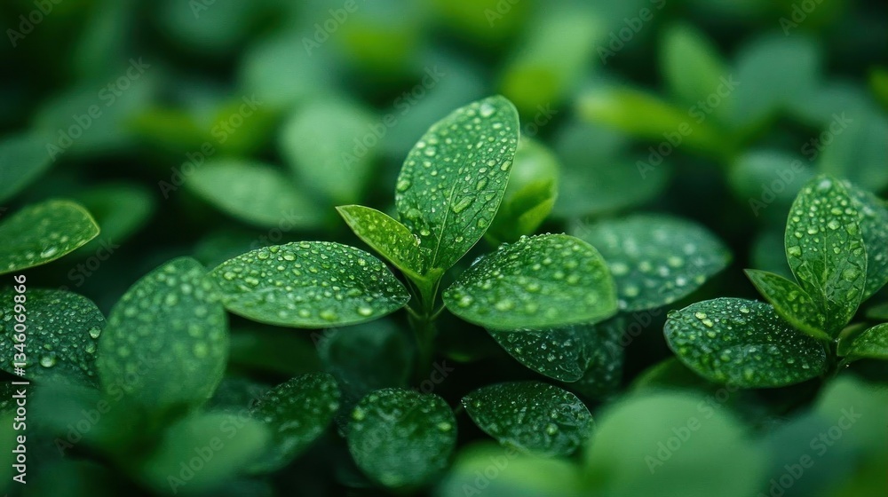 Green leaves with dew drops nature background Green leaves with dew drops nature background