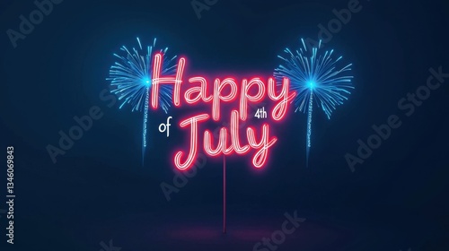 Wallpaper Mural Bright Neon Display with Fireworks Celebrating 4th of July and Independence Day in Vibrant Colors and Festive Atmosphere at Night Sky Torontodigital.ca