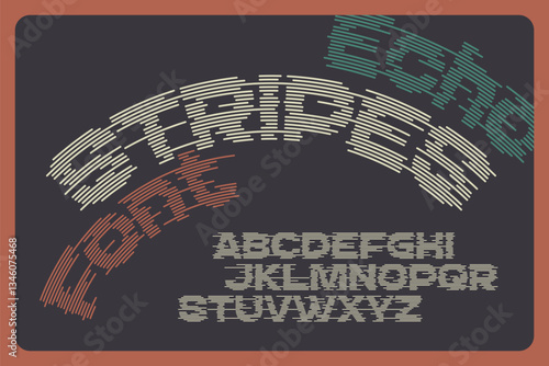 Retro style vector font with striped glitch effect. Vintage type made of distorted lines.