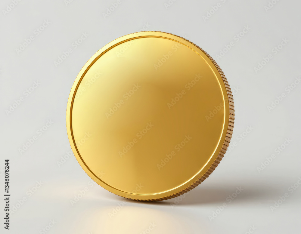 Isolated Golden Coin Standing on Edge Financial Wealth and Investment Isolated Golden Coin Standing on Edge Financial Wealth and Investment