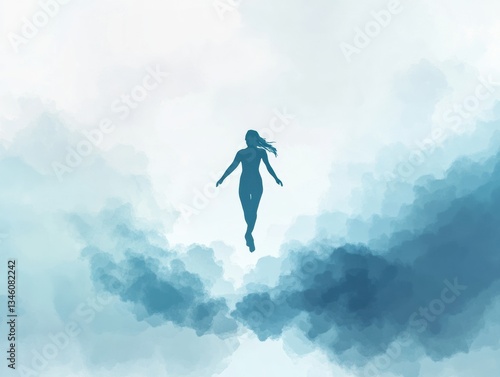 Wallpaper Mural Abstract Person Letting Go of Dark Clouds in Soft Pastel Gradient for Emotional Decluttering, Mental Clarity, and Mindful Space Selective Focus, Copy Space Torontodigital.ca