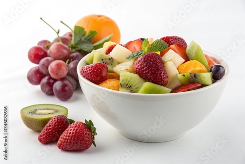 fresh fruit salad isolated on white background