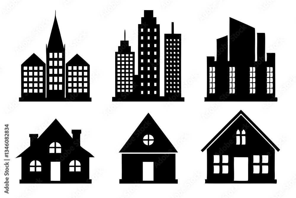 set of creative business building icon silhouette vector illustration set of creative business building icon silhouette vector illustration