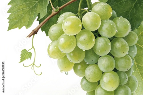 bunch of green grapes isolated on white background