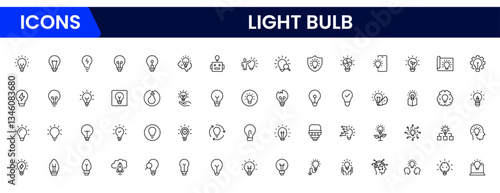 Light bulb idea line icons. Vector electric energy lamps and lightbulbs isolated outline symbols for creative solution, idea, innovation and inspiration concept.