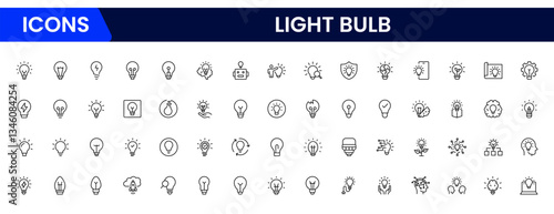 Light bulb idea line icons. Vector electric energy lamps and lightbulbs isolated outline symbols for creative solution, idea, innovation and inspiration concept.
