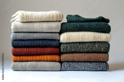 Stack of Folded Knitwear, Warm Winter Sweaters, Autumn Fashion Textures