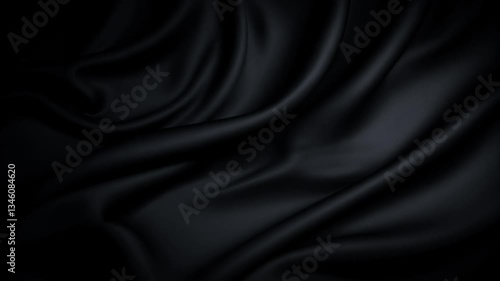 Close-up view of smooth flowing black satin fabric in slow motion