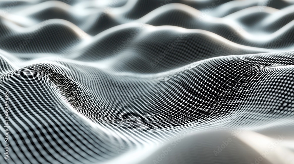 Naklejka premium Abstract Digital Waveform: Grey and White 3D Mesh