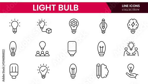 Light bulb idea line icons. Vector electric energy lamps and lightbulbs isolated outline symbols for creative solution, idea, innovation and inspiration concept.