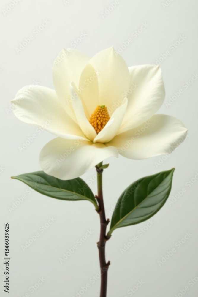 Large, creamy magnolia bloom against pure white, flower, texture Large, creamy magnolia bloom against pure white, flower, texture