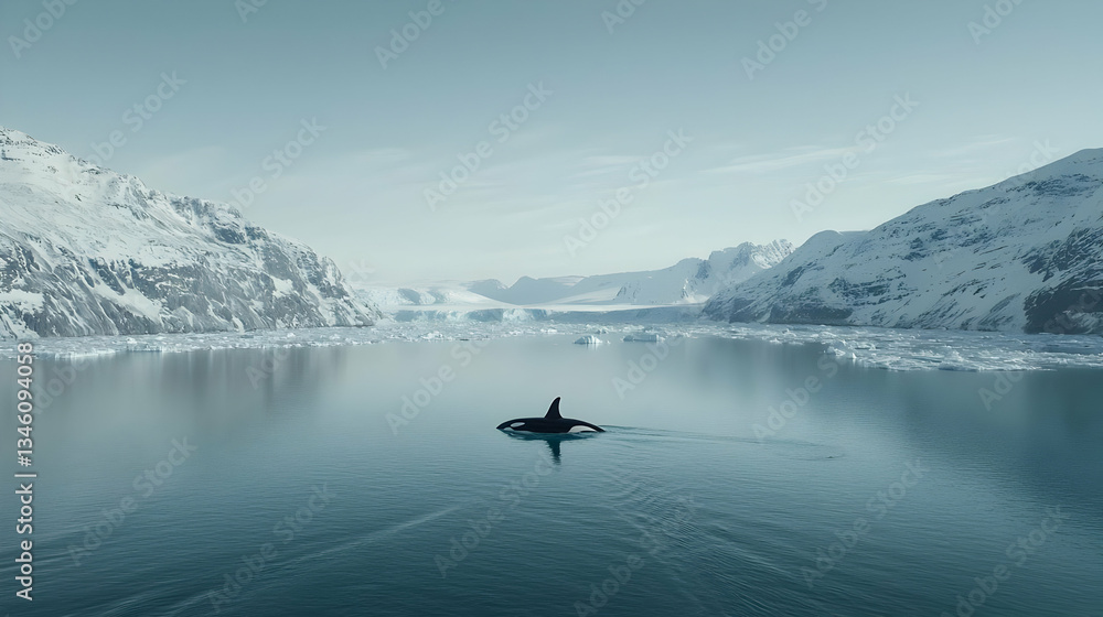 Fototapeta premium Orca Swimming In Glacial Arctic Water
