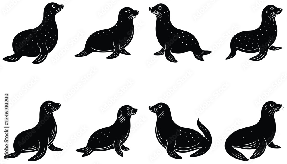 Obraz premium Seal Animal Vector Shilhouette Bundle Set 