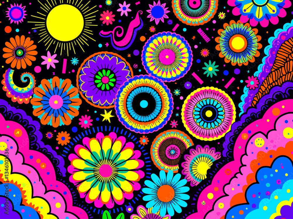 Hand drawn psychedelic groovy background Hand drawn psychedelic groovy background