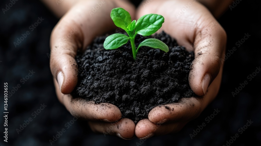 A seedling held in cupped hands, symbolizing new growth and nurturing A seedling held in cupped hands, symbolizing new growth and nurturing