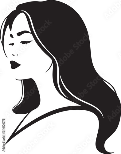 sketch Head of pensive elegant woman with long hair face icon logotype silhouette vector 