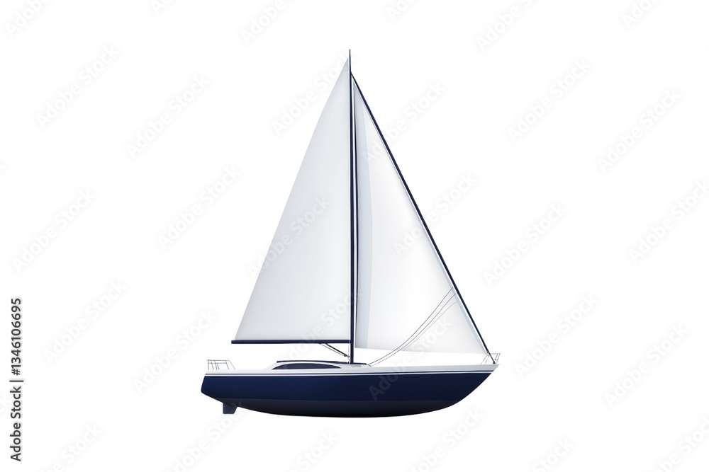 Blue sailboat with a white sail, isolated Blue sailboat with a white sail, isolated