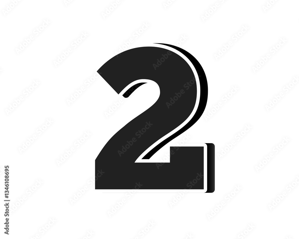 Fototapeta premium Stylized black number 2 two on transparent background, with a bold, 3D appearance and shadow effects for added depth and dimension.