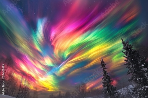 Wallpaper Mural A mesmerizing painting of the aurora borealis over a snowy forest landscape Torontodigital.ca