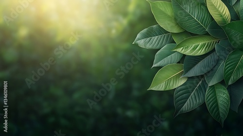 Lush green leaves in soft sunlight