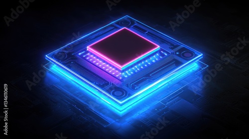 Wallpaper Mural Neon Glow: Futuristic Microchip Closeup Torontodigital.ca