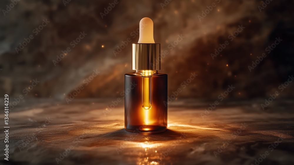 A premium skincare serum bottle mockup with glowing light effects and luxurious packaging
