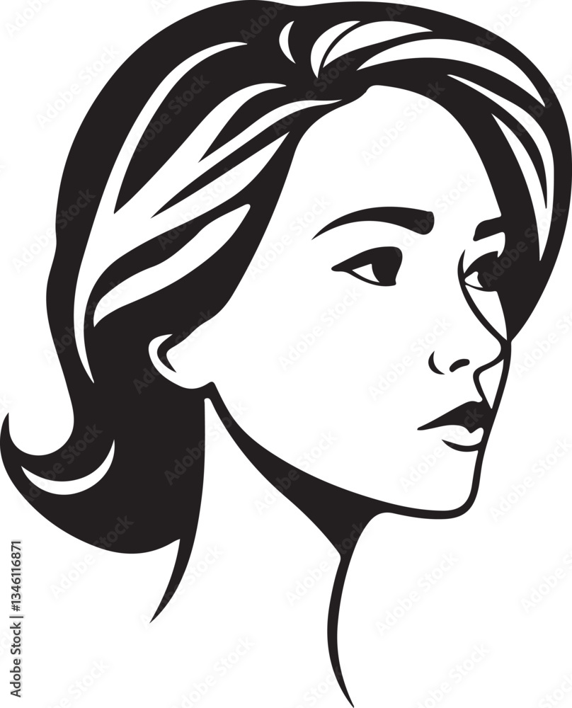Female Face Icon woman person Woman's face is split in half silhouette vector art Female Face Icon woman person Woman's face is split in half silhouette vector art