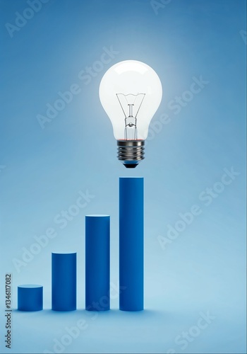 Vertical bar graph with floating idea bulb success concept