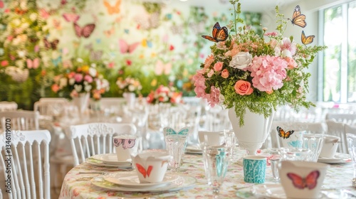 Wallpaper Mural Butterfly-themed party table setting with floral centerpiece. Torontodigital.ca