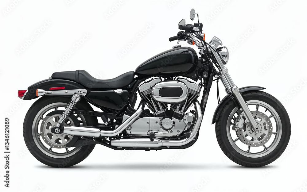 Black cruiser motorcycle isolated powerful modern bike Black cruiser motorcycle isolated powerful modern bike