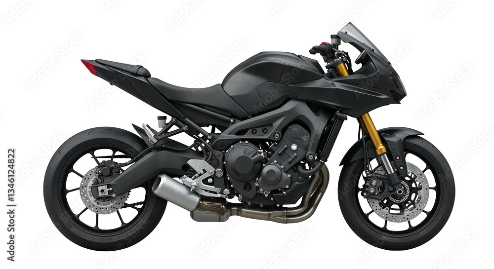 Sport motorcycle isolated from side view shows powerful design Sport motorcycle isolated from side view shows powerful design