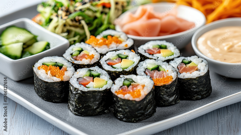 delicious sushi platter featuring perfectly rolled sushi with fresh ingredients and vibrant delicious sushi platter featuring perfectly rolled sushi with fresh ingredients and vibrant