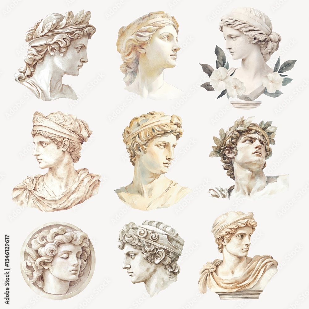 Obraz premium watercolor ancient statue design element set
