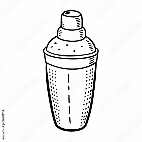 Vintage Cocktail Shaker Sketch in Monochrome Style for Mixology and Bar Themes