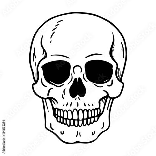 Detailed Black and White Skull Illustration for Halloween and Gothic Themes