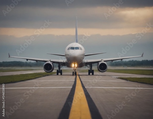 Passenger plane on the runway. Realistic illustration