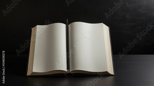 Open blank sheet book with copy space on desk background.
