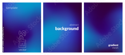 Abstract liquid background set. Gradient mesh. Effect bright color blend. Blurred fluid colorful mix. Modern design template for web covers, ad banners, posters, brochures, flyers. Vector EPS