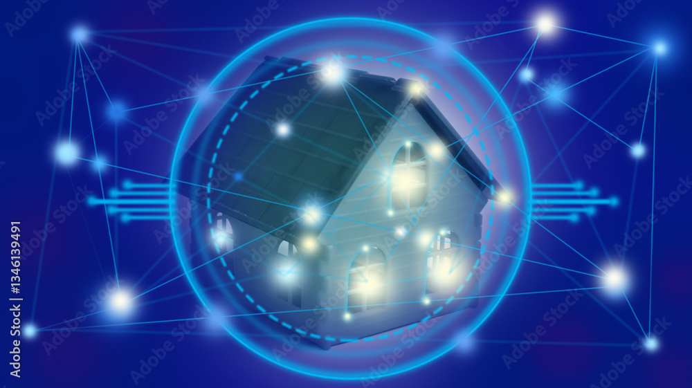 Fototapeta premium Home security alarm concept, data technology, computer vision.