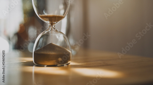 Hourglass with sand running out, symbolizing passing time, time, clock, sand, symbol, concept, running out, hour 
